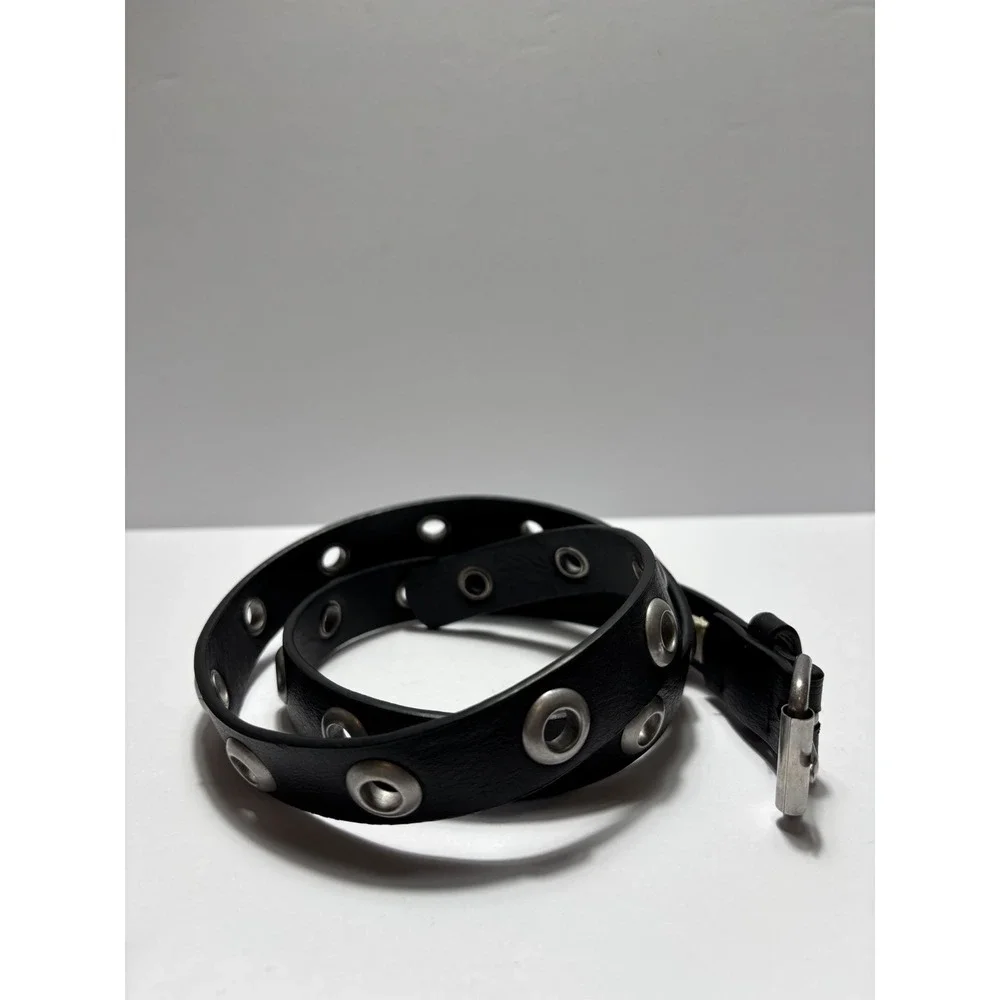 Brandy Melville Grommet Belt One Size Black Silver Eyelet Faux Leather Edgy